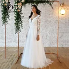 Женское свадебное платье с длинным рукавом, V-образным вырезом