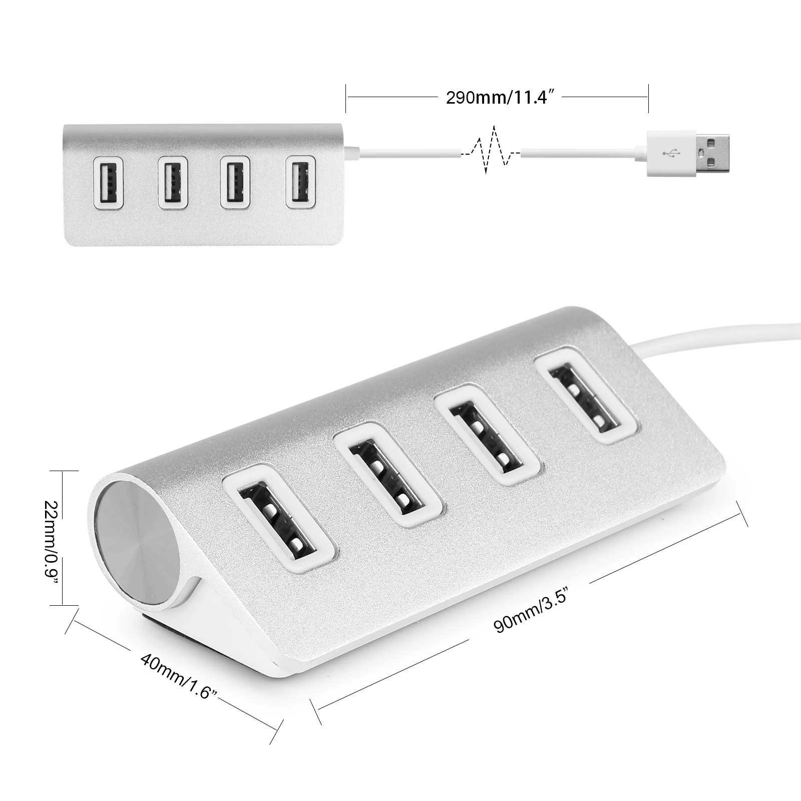 USB HUB Splitter Adapter 4 Ports USB2.0 High Speed Aluminum Mini With Blue LED For Macbook PC Laptop Overload Protection | Электроника