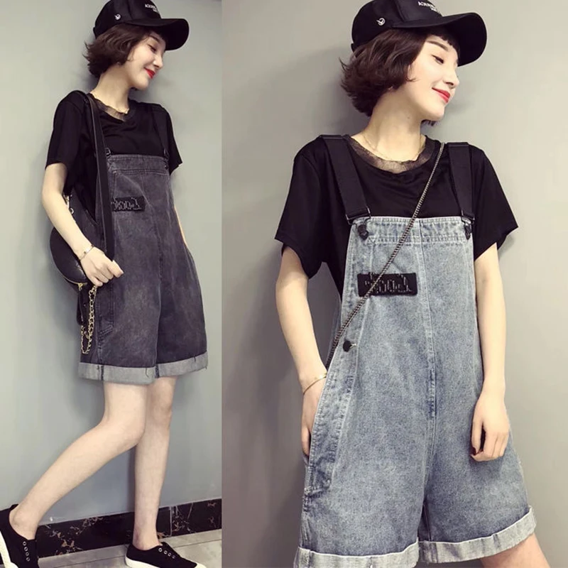 

Summer BF Overalls Jeans Loose Suspender Trousers Cowboy Shorts Women New Wide Leg Pants Denim Siamese Trousers Casual Jumpsuit