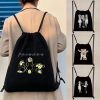 women drawstring backpack gym sports baghot sale cartoon anime friends print canvas storage shopper shoulder bag chest bags