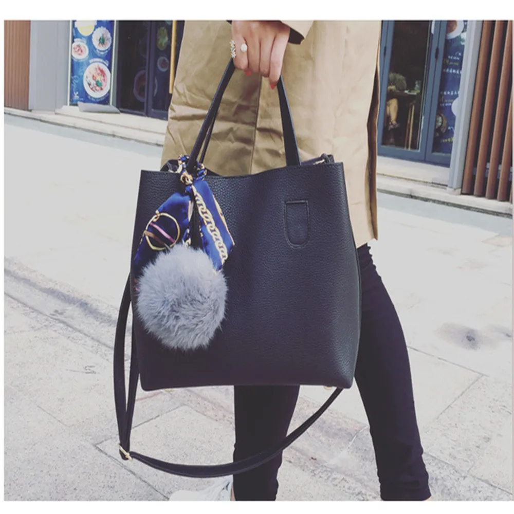 HELLOVE Women Shoulder Bag with a Little Bag inside Metal Magnetic Buckle PU Leather Totes Crossbody Messenger for Female Ladies - Цвет: Черный
