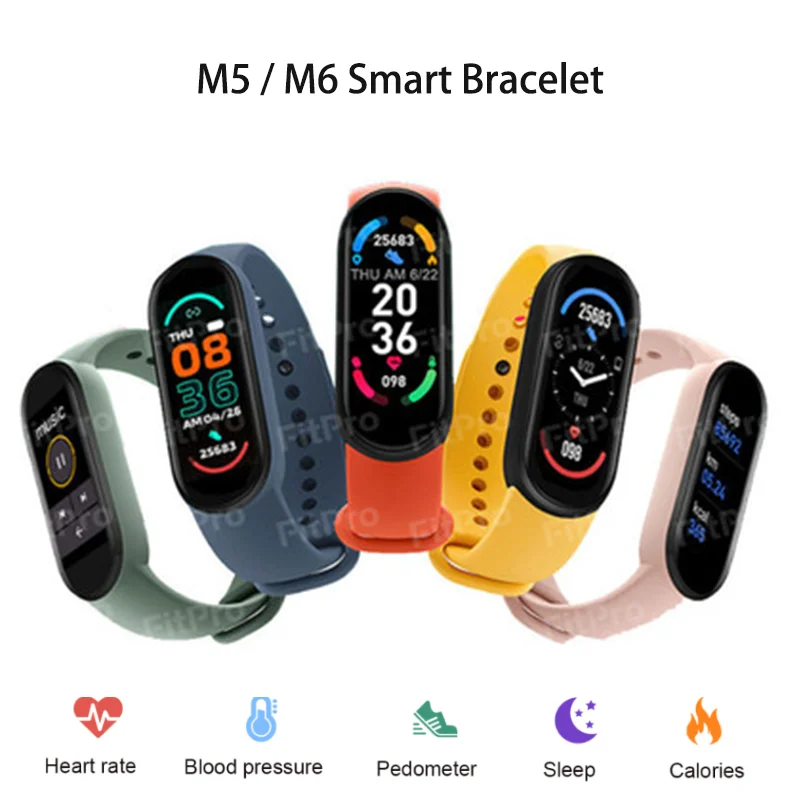 

M6-Sports Smart Watch, Bracelet with Heart Rate and Blood Pressure Monitor, M5