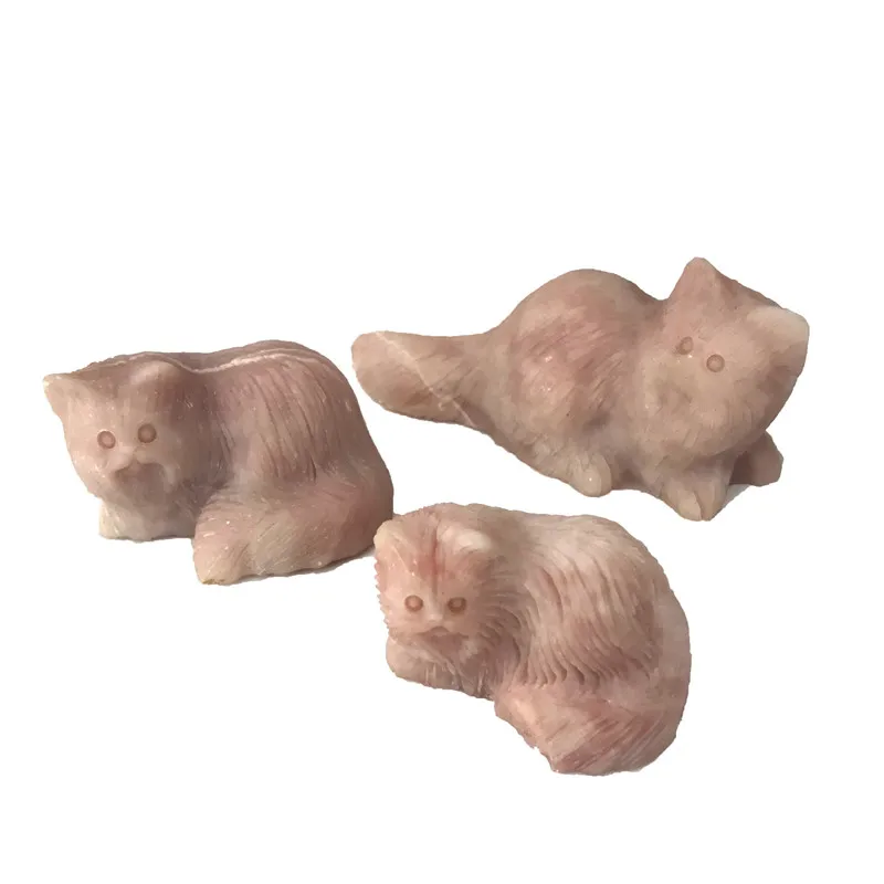 Оптовая цена натуральный розовый опал Кристалл кварц кошка фигурка Рики