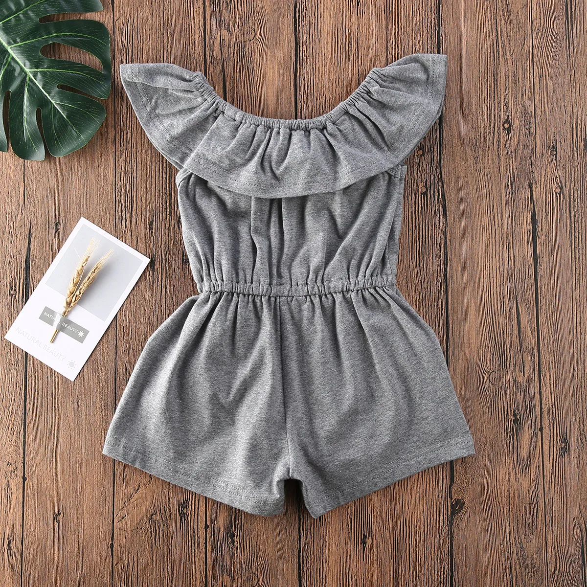 Детский однотонный комбинезон с открытыми плечами и оборками | Мать ребенок