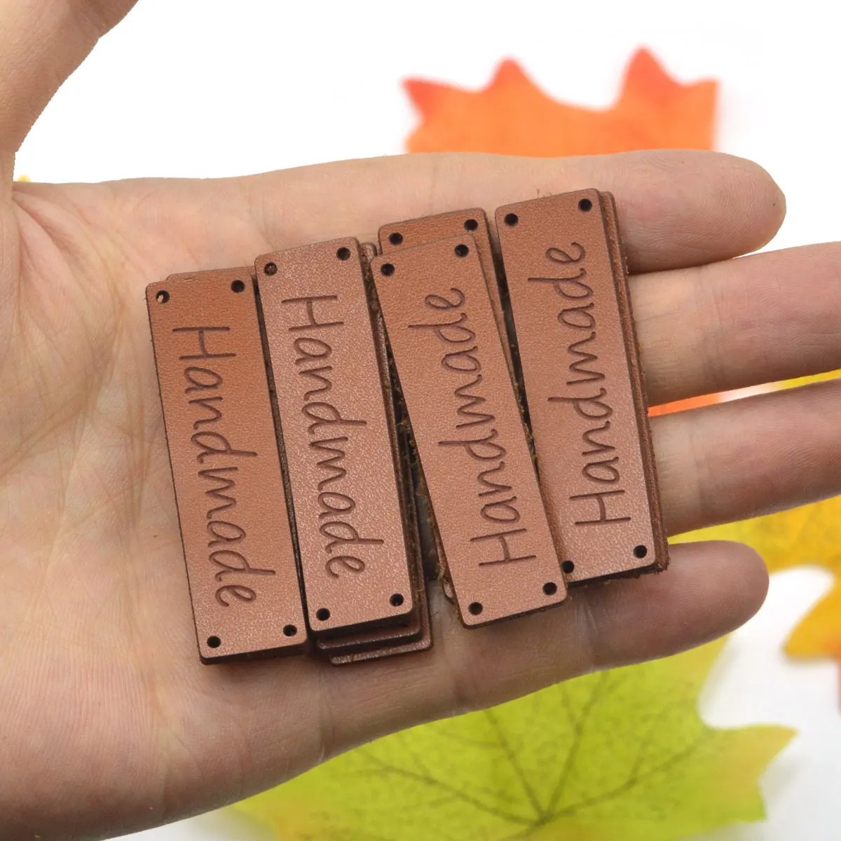 KALASO High Quality 20pcs Handmade Labels Clothes Garment Leather Labels Hand Made Tags Caps Bags Shoes DIY Sewing Supplies