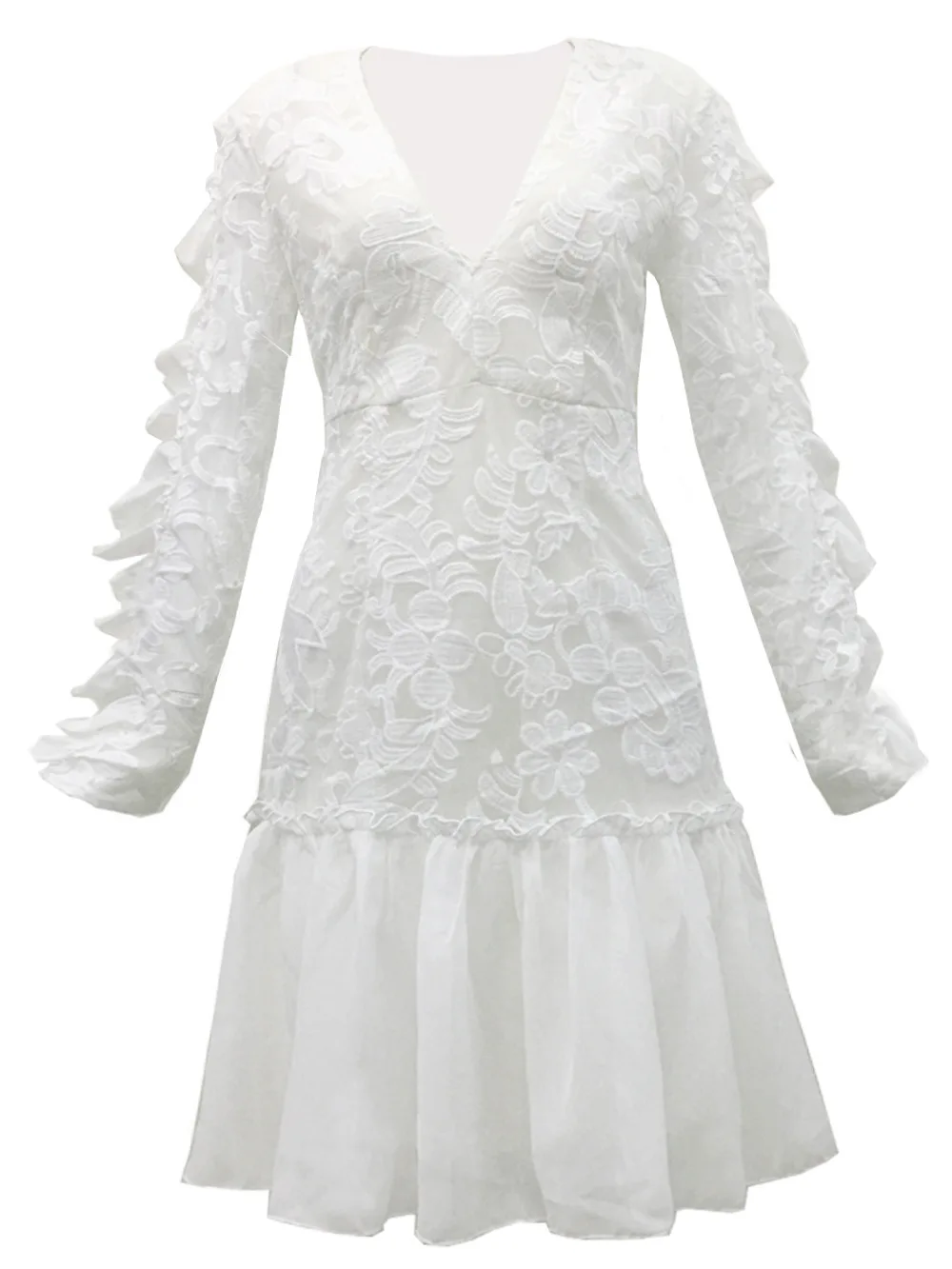 Белые кружевные сетчатые платья с вышивкой для женщин длинным рукавом