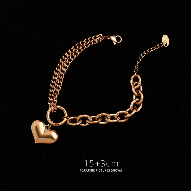 

TOSOKO Stainless Steel Jewelry Rough Love Bracelet Twist Link Chain Women Fashion Double Layer Bracelet BSE120