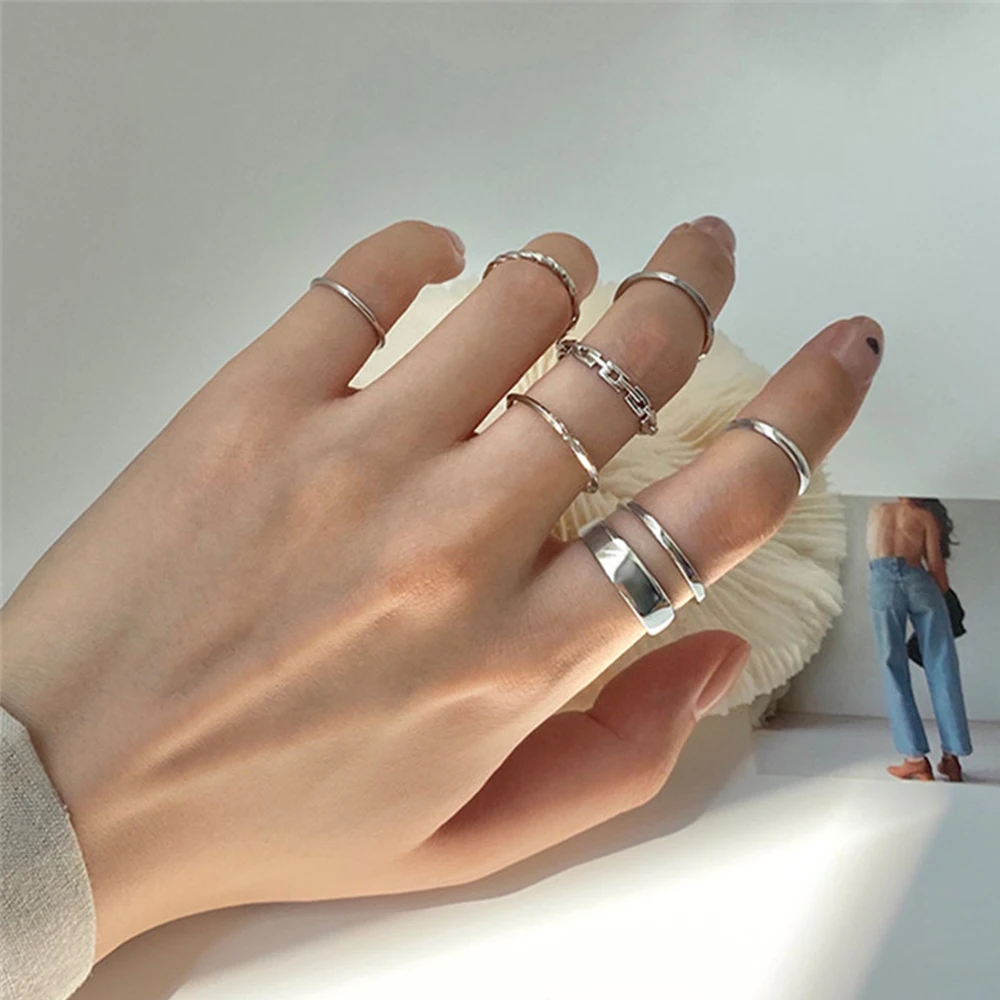 Комплект женских колец в стиле панк металлическое круглое Золотое кольцо с