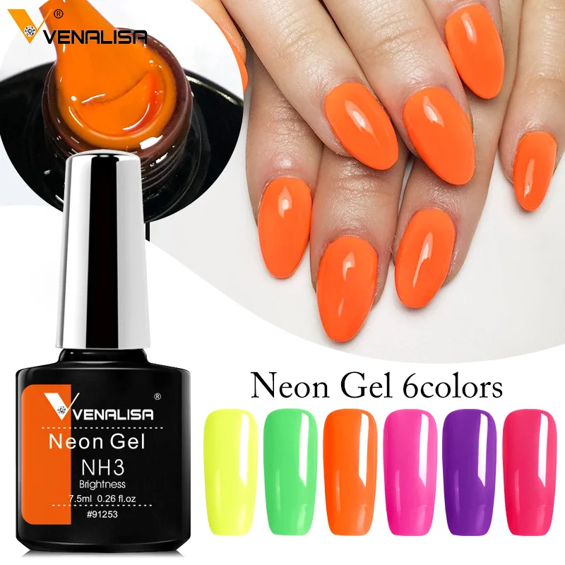 6pcs Neon Gel Polish Varnishes Hybrid Nails for Manicure 7.5ML Semi Permanent Soak Off Enamel UV Nail | Красота и здоровье