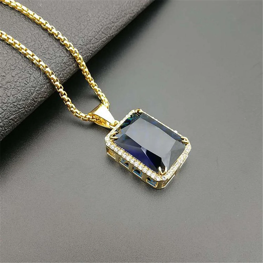 

Hip Hop Iced Out Square Pendant Gold Color Stainless Steel Prong Set Rhinestone Necklace For Women Men Jewelry Dropshippin