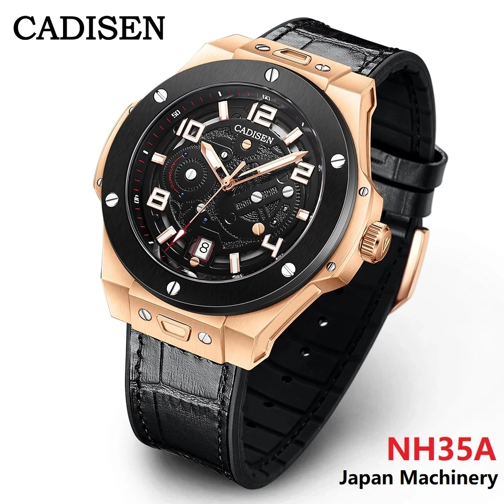

CADISEN New Mechanical Watch Men Sports 100M Waterproof Sapphire Wristwatch Luxury Japan NH35A Carbon Cellulosic Automatic Watch