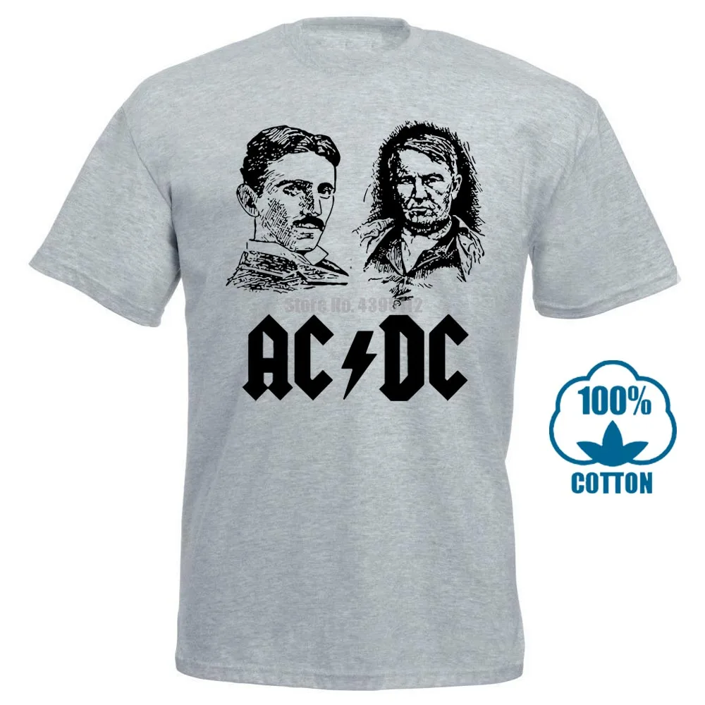 Gray Никола Тесла Томас Эдисон футболка Никола Тесла ACDC футболка Fat Duck Футболки для девочек Горячая Broadcloth забавная Летняя мода - Цвет: Gray