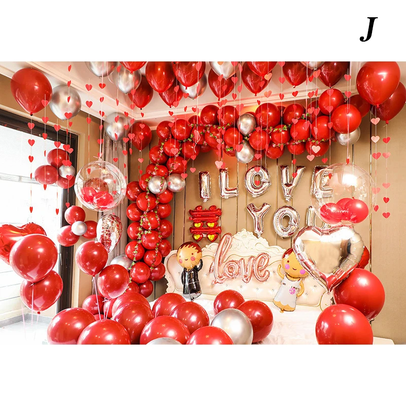 

New Wedding Room Decoration Wedding Balloon Combination 10 Inch Red Latex Ball Wedding New House Bedroom Layout Balloon Set