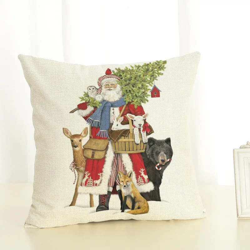Рождественские Чехлы для подушки льняная хлопковая квадратная наволочка