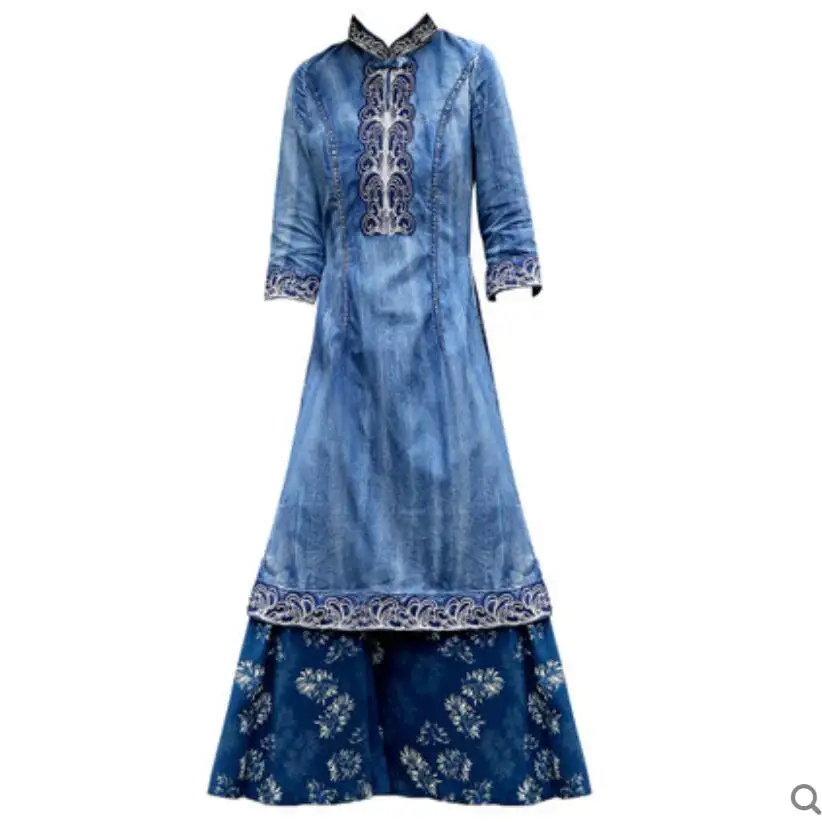 Женское джинсовое платье с вышивкой винтажное облегающее платье-трапеция