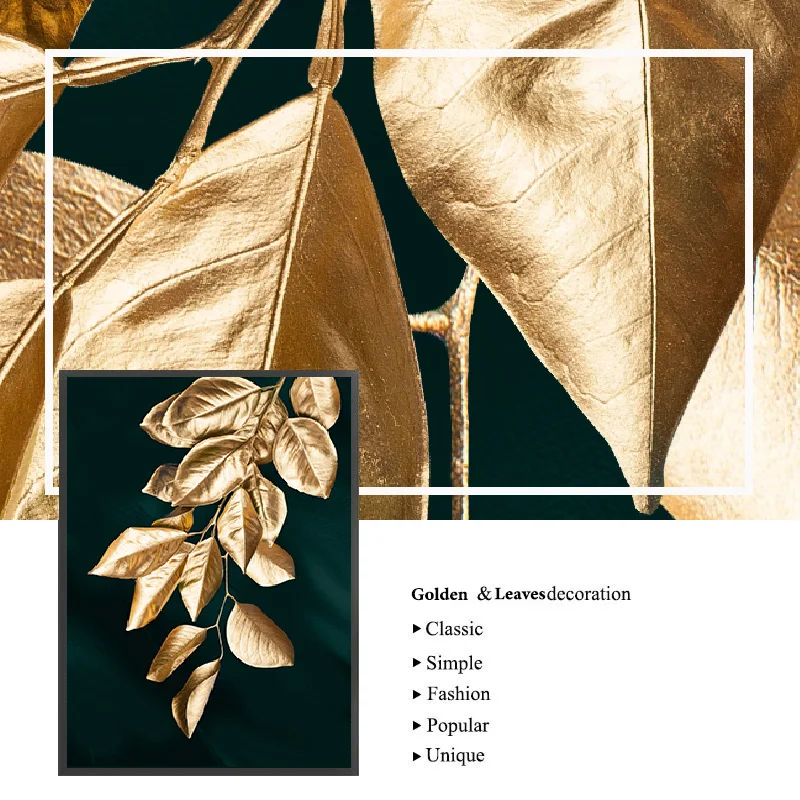 

Modern Abstract Pictures Golden Plant Leaves Wall Poster Print Modern Style Canvas Painting Art Living Room Home Decoration