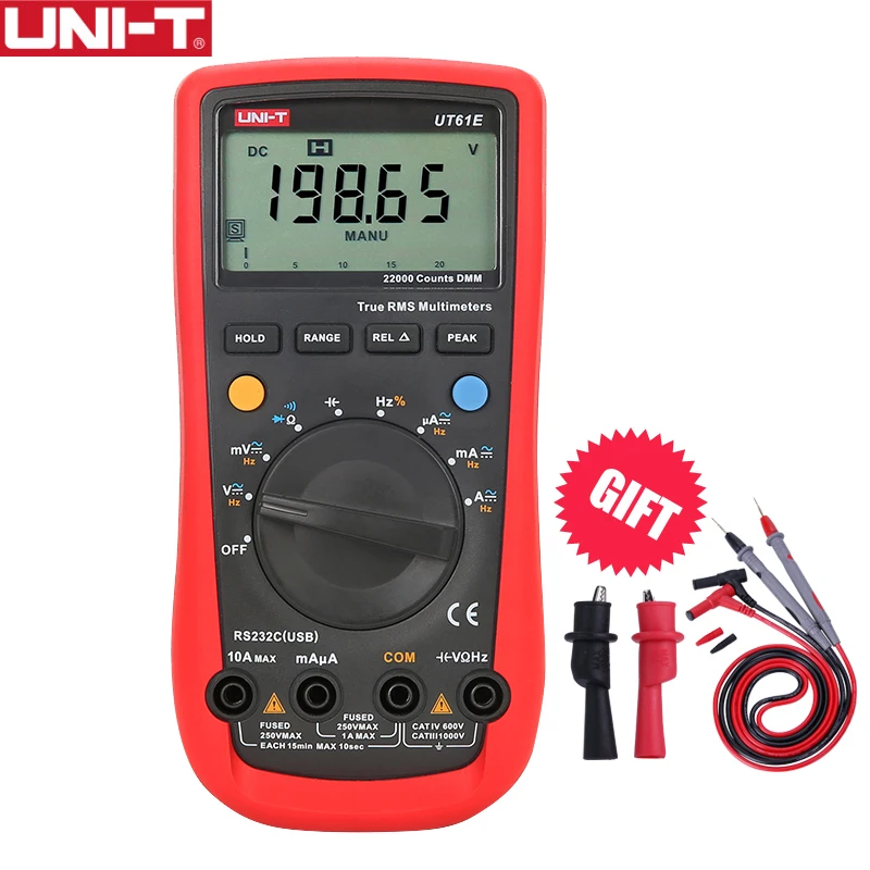 UT61E UNI-T UT61E Цифровой мультиметр True RMS Автоматический диапазон 22000 отсчетов ПК Подключение AC DC Напряжение измеритель тока частота Электрический тестер - Цвет: UT61E
