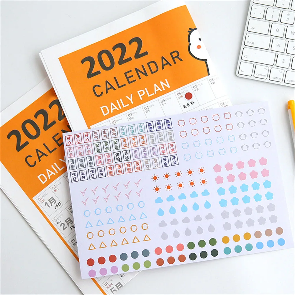 

2022 Year Annual Plan Calendar Daily Schedule with Sticker Dots Wall Planner Kawaii Stationery Study Planning Learning