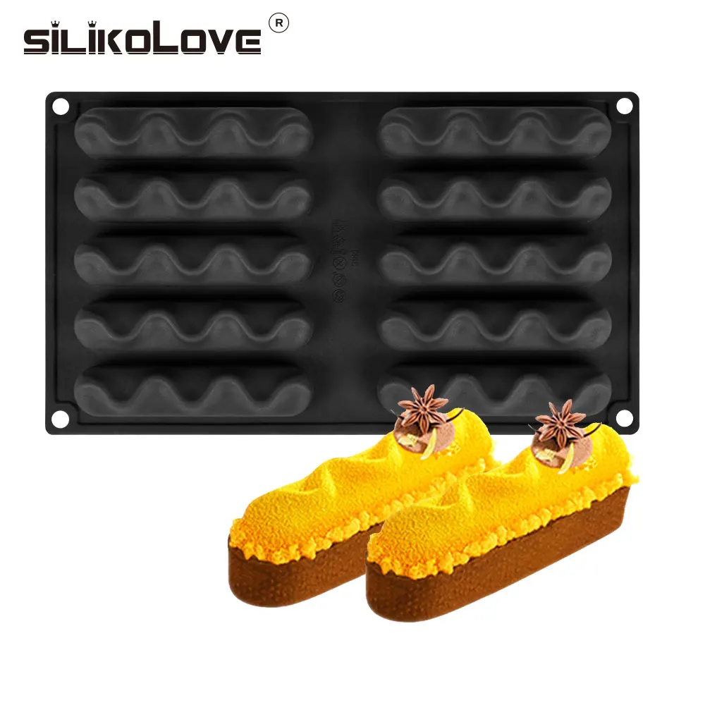SILIKOLOVE 10 силиконовые полости форма для торта овальная пульсация форма для выпечки инструменты для украшения желе мусс форма для десерта