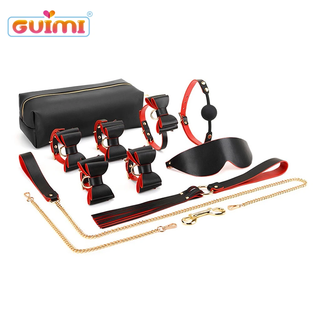 Искусственная кожа BDSM комплект Секс-игрушки для пары воротник наручники кнут