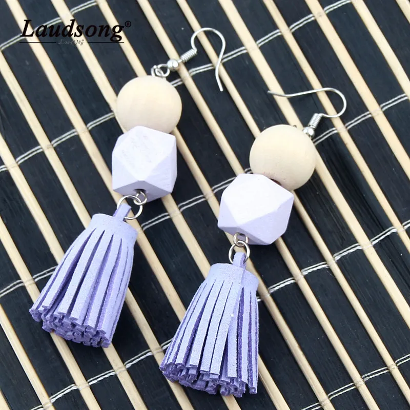 Женские Модные Висячие серьги 1 пара квадратные круглые деревянные бусины темно