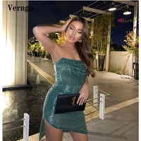 verngo sparkly green sequin prom party dresses lady strapless mini formal dress glitter formal gown night club wear garment