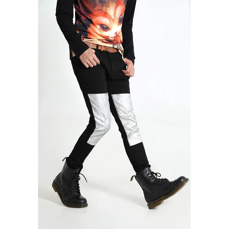 

Influx Male Large Size Harajuku Punk Tight Feet Pencil Pants Silver Spray Paint Coating Jeans Break Code Clearance Big Fat Jeans