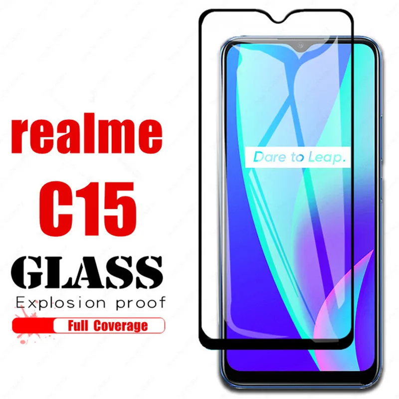 

2pcs 9D Full Cover Tempered Glass For oppo realme c15 Real me C 15 Safety Screen Protector on Oppo Realme C15 Protective Glass