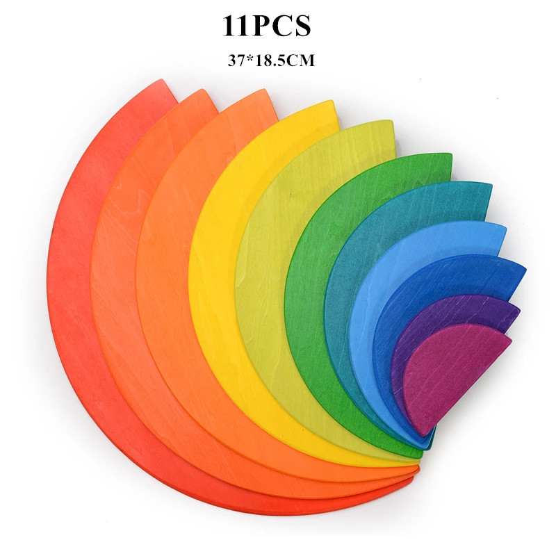 11pcs Rainbow 12 шт. натуральные деревянные радужные блоки, штабелеры, деревянные игрушки для детей, строительные блоки, набор форм, коробка Монтессори, обучающая игрушка в подарок - Цвет: 11pcs Rainbow