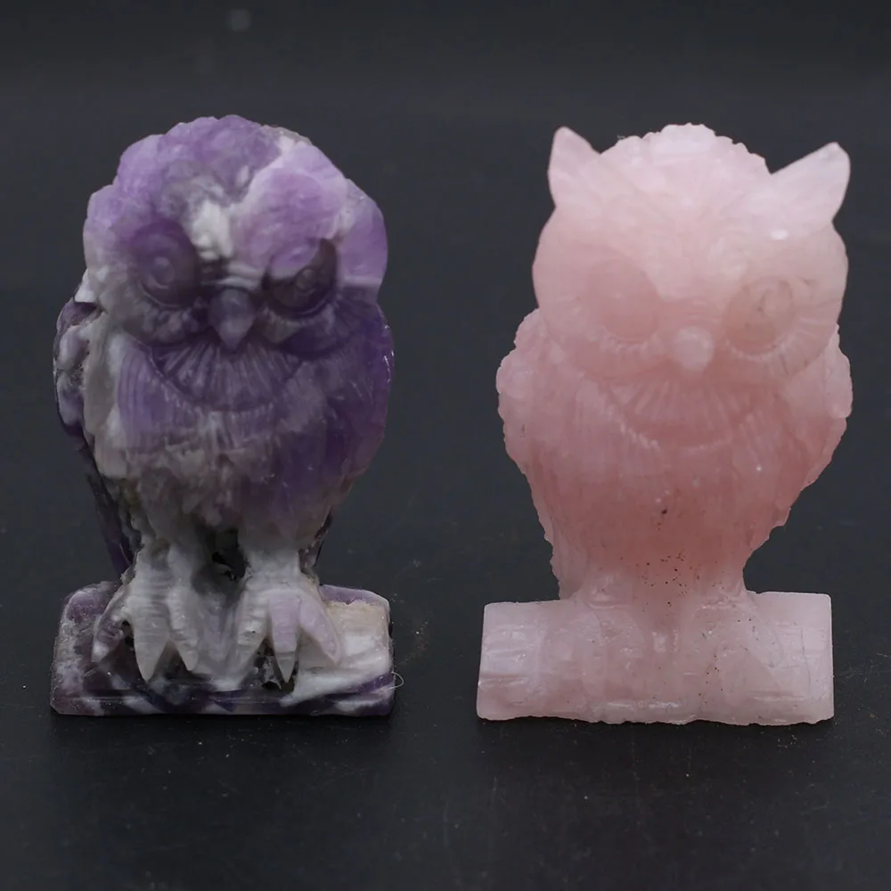Animal Decoration Natural Stone Owl-Shaped Artificial Mini Ornament Lucky Gift Bed-Room Garden Office Desk Small Ornaments