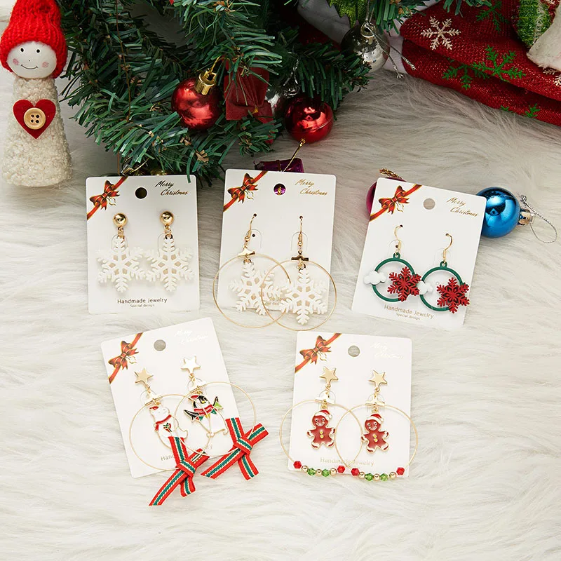 

New Christmas Hanging Earrings Rounded Snowflake Pendant Snowman Drop Earrings Stud Earrings For Women Girls Jewelry Gifts