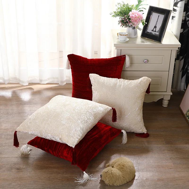 Бархатный Чехол для подушки однотонный чехол с кисточками и кружевом дивана