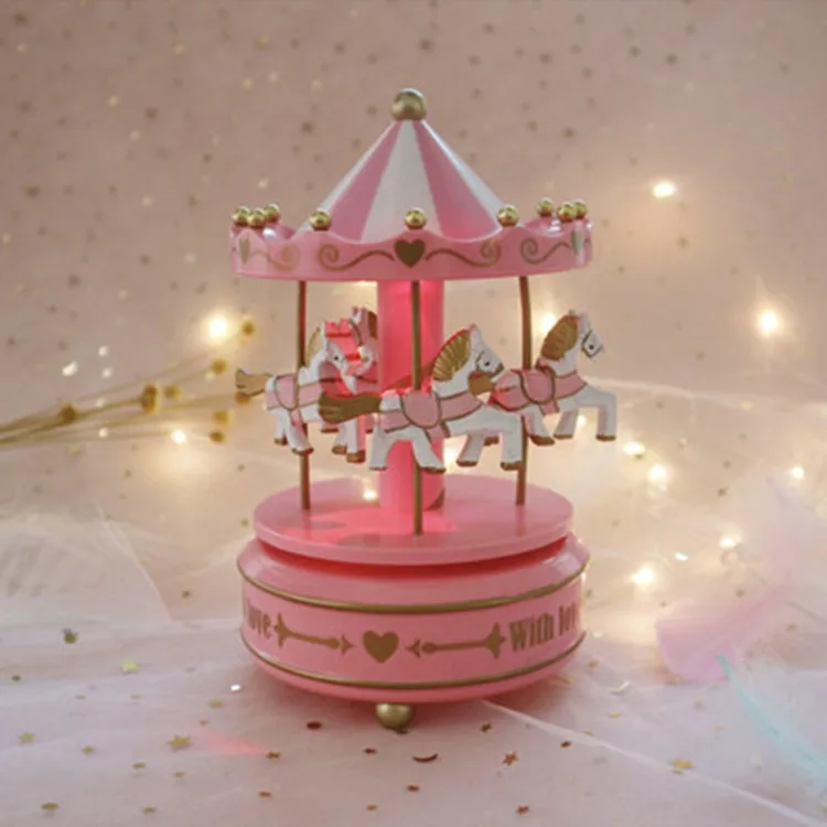 Музыкальная карусель коробки merry-go-круглая деревянная лошадь детская игрушка Геометрическая музыкальная комната украшения подарки унисекс Рождественская коробка для домашнего декора
