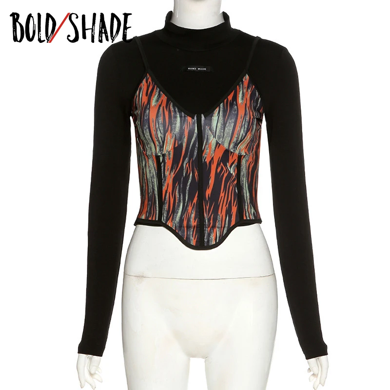 

Bold Shade 90s Vintage Aesthetic Tee and Sleeveless Camis Print Punk Women Crop Indie Clothes 2020 Autumn Slim Streetwear New