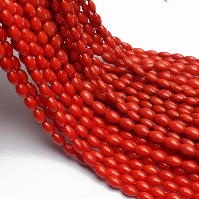 4x8/5x8/6x9mm Natural Red Coral Rice Shape Stone Beads Rondelle Spacer for Diy Bracelet Accessories Jewellery Making 15&quot | Украшения и
