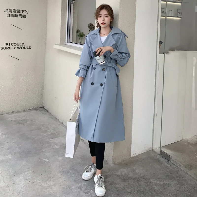 Double-Breasted Women Trench Coat Long Belted Fashion New Slim Lady Duster Coat Cloak Female Outerwear Spring Autumn Clothes