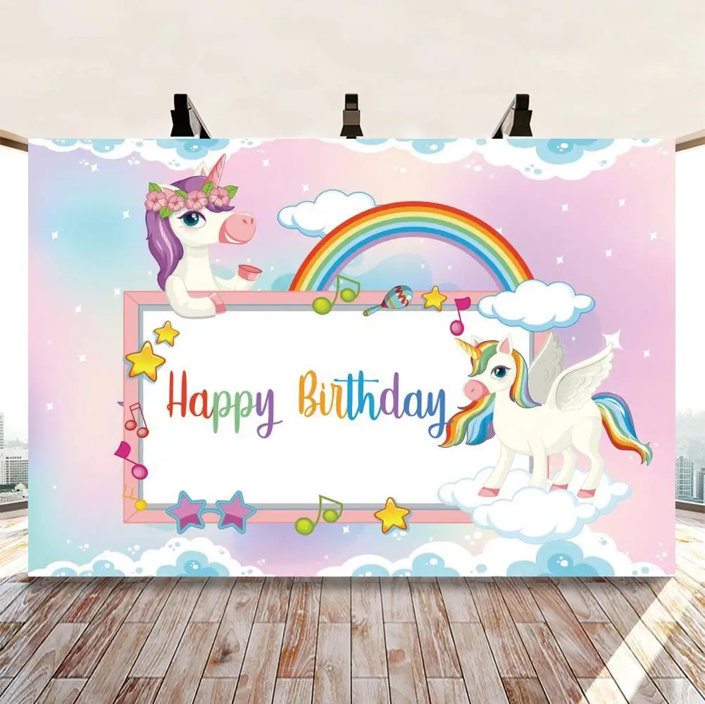

Rainbow Unicorn Birthday Backdrop White Glitter Unicorn Princess Cake Table Decor Background Party Banner Supplies Photocall