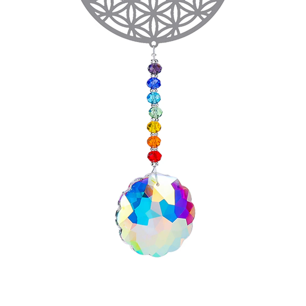 

Crystal Wind Chime Star Moon Pendant Sun Suncatcher Plated Colorful Beads Hanging Drop for Outdoor Indoor Garden Geometric