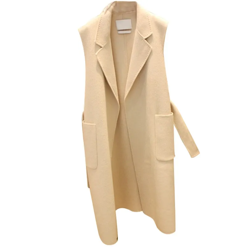 

SuperAen 2021 осенне-зимний новый однотонный свободный длинный шерстяной жилет без рукавов, женское повседневное тонкое офисное пальто