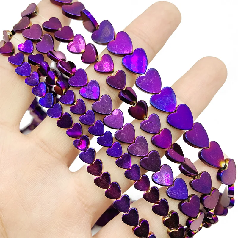 

RBFHYER Purple Peach Hearts Hematite Natural Stone Loose Beads For Trendy Jewelry Making DIY 6/8/10mm Accessories Wholesale