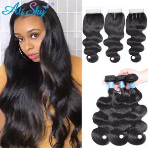 Бразильские волнистые волосы Alisky, 3 пучка с застежкой 4x4, пряди ди из натуральных волос Реми с застежкой
