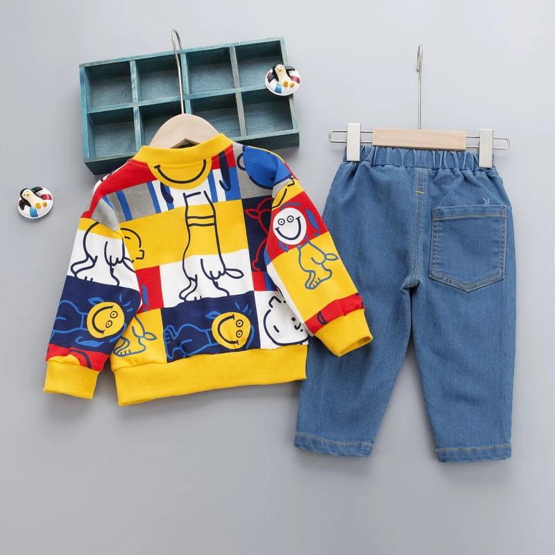 2 шт./комплект детский трикотажный кардиган и джинсы | Детская одежда обувь