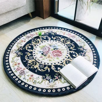 Pastoral Style Navy Blue Carpet Rug Round For Home Living Room Bed Room Sofa Coffee Table Floor Mat Study Cloakroom Rug Persian