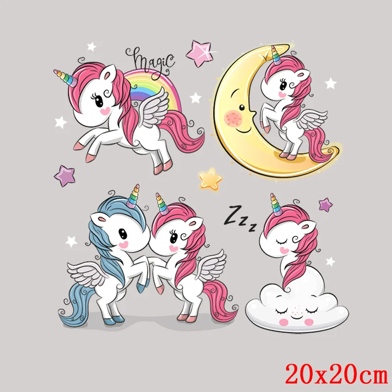 Термонаклейки с изображением мультяшного единорога в стиле хиппи термоклейкие