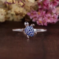fashion inlaid blue zircon turtle rings for women wedding band vintage animal tortoise ring ocean beach jewelry gift