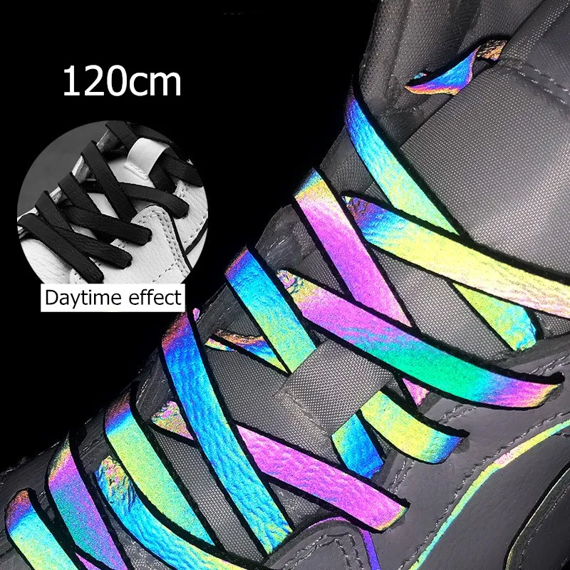 

Reflective Shoelace Flat Night Traffic Safety Warning Adult Sports Outdoor Colorful Adult Color Changing Laser Reflective 120Cm