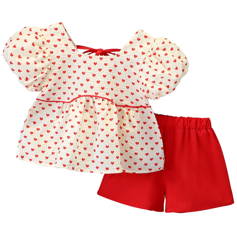 

2021 Summer Baby Girls Clothing Sets Toddler Infant Casual Set Printing Love T Shirt Shorts Outdoor Kids Vacation Party Clothes