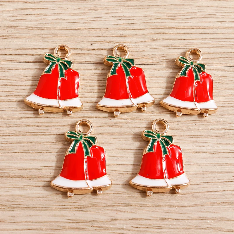 

10pcs 16*20mm Enamel Christmas Bell Charms for Jewelry Making Cute Drop Earrings Pendants Necklaces Keychain DIY Jewelry Finding