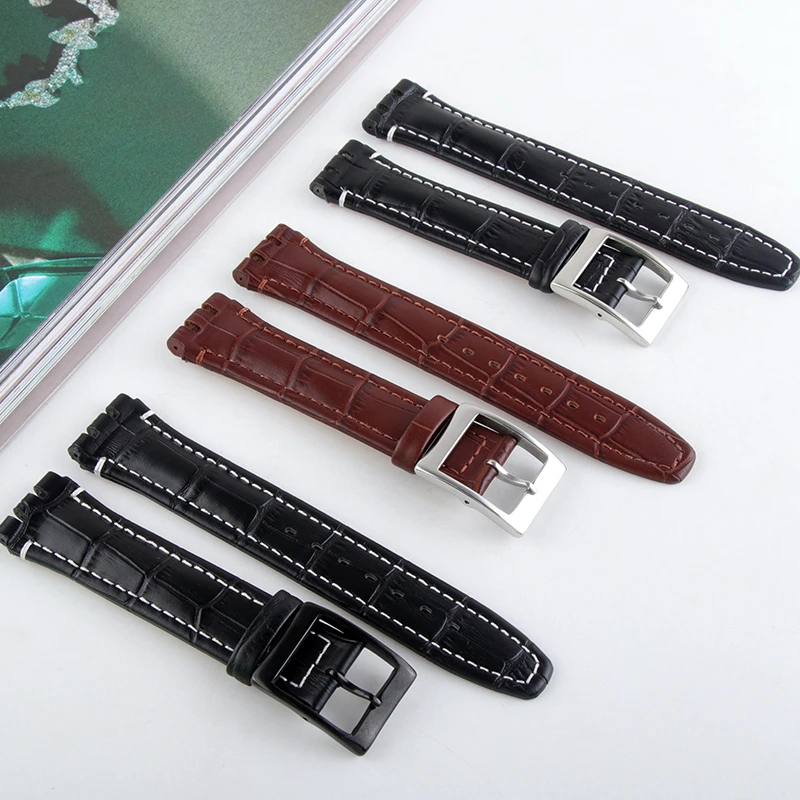 Ремешок сменный из телячьей кожи для часов цветной браслет натуральной Swatch 19 мм 17