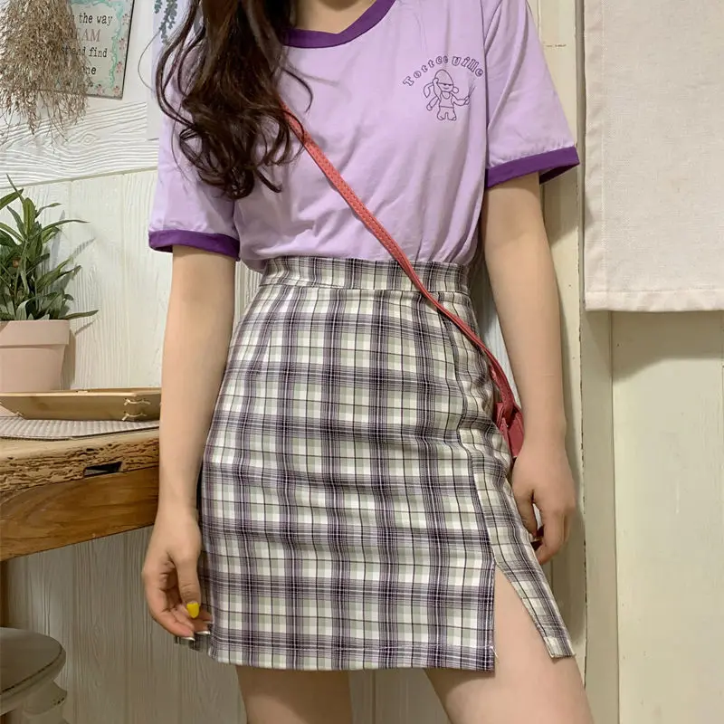 

Spring Summer Harajuku High Waist Mini Skirt Women Lining with Shorts 2022 Korean Vintage Streetwear Sexy Plaid Skirts Y28